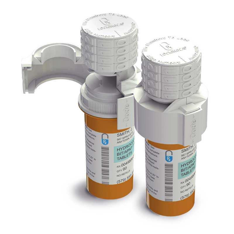 Image of two pharmaceutical vials with Rx Locking Caps.