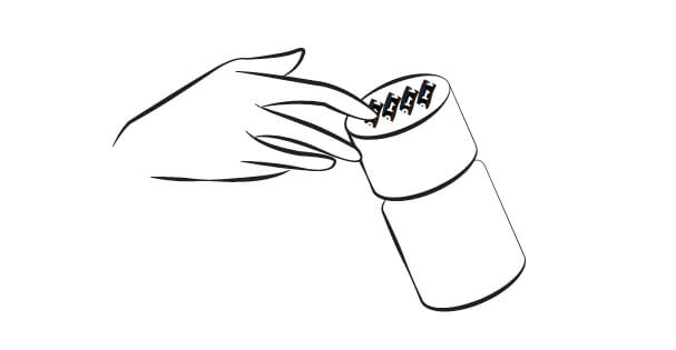 Illustration of hand and Safer Lock bottle.