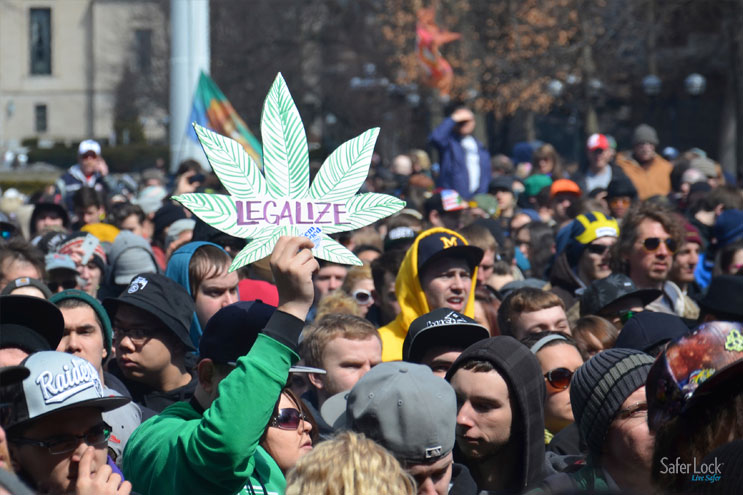 A group of demonstrators advocating for the legalization of marijuana. Learn how the recent legal changes impact how you store your weed.