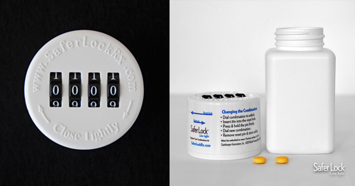 Side by side images of the Safer Lock cap and the cap and bottle.